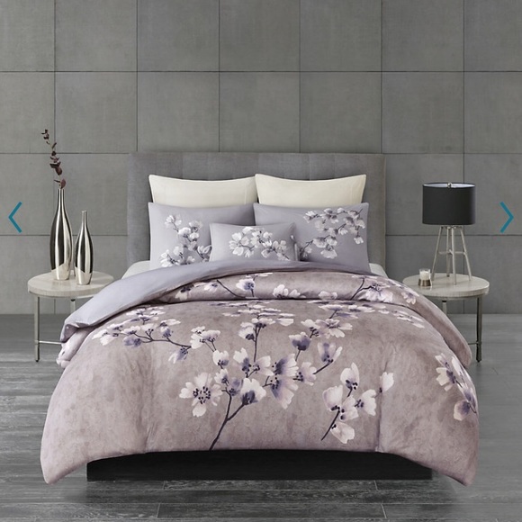 NWT N Natori King/California King Duvet Cover Set Indigo Sakura Blossom - Picture 2 of 13
